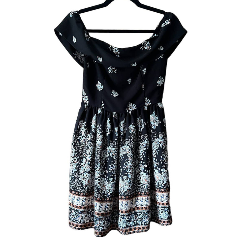 Abercrombie & Fitch Women's Off the Shoulder Floral Mini Dress Black Size XS - Picture 2 of 11